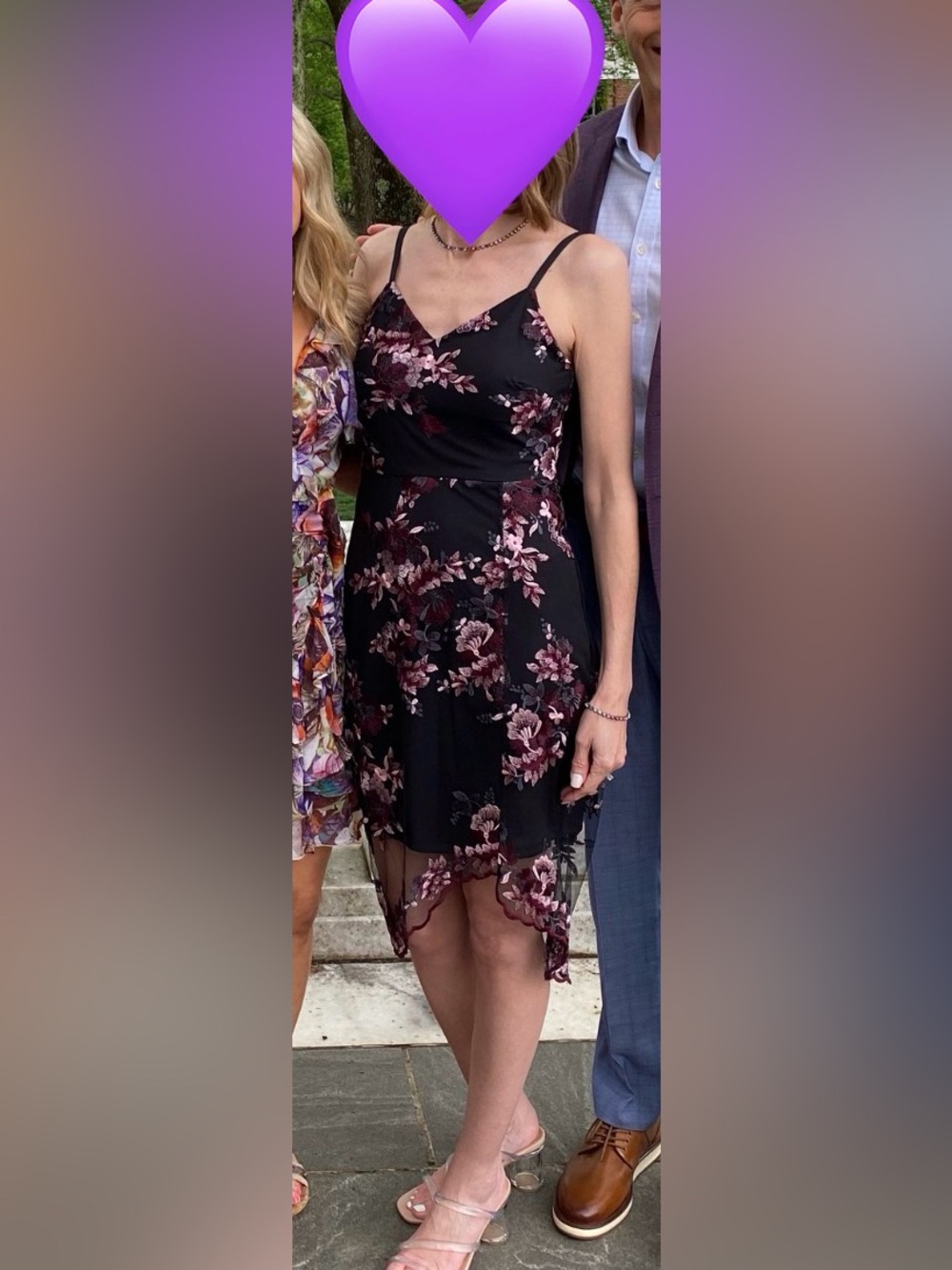 Guess Black Dress with Pink Floral Embroidery